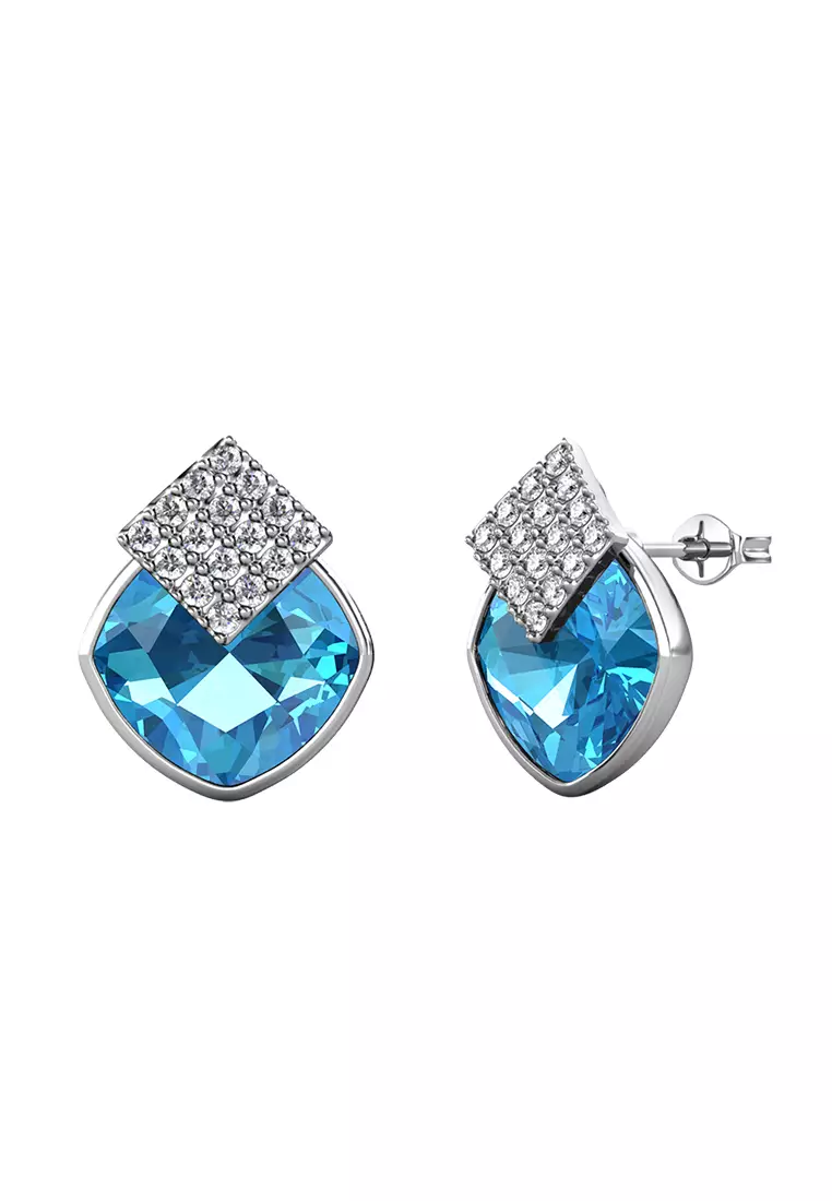Diamond Lucid Earring Blue WG - Anting Crystal Swarovski by Her Jewellery