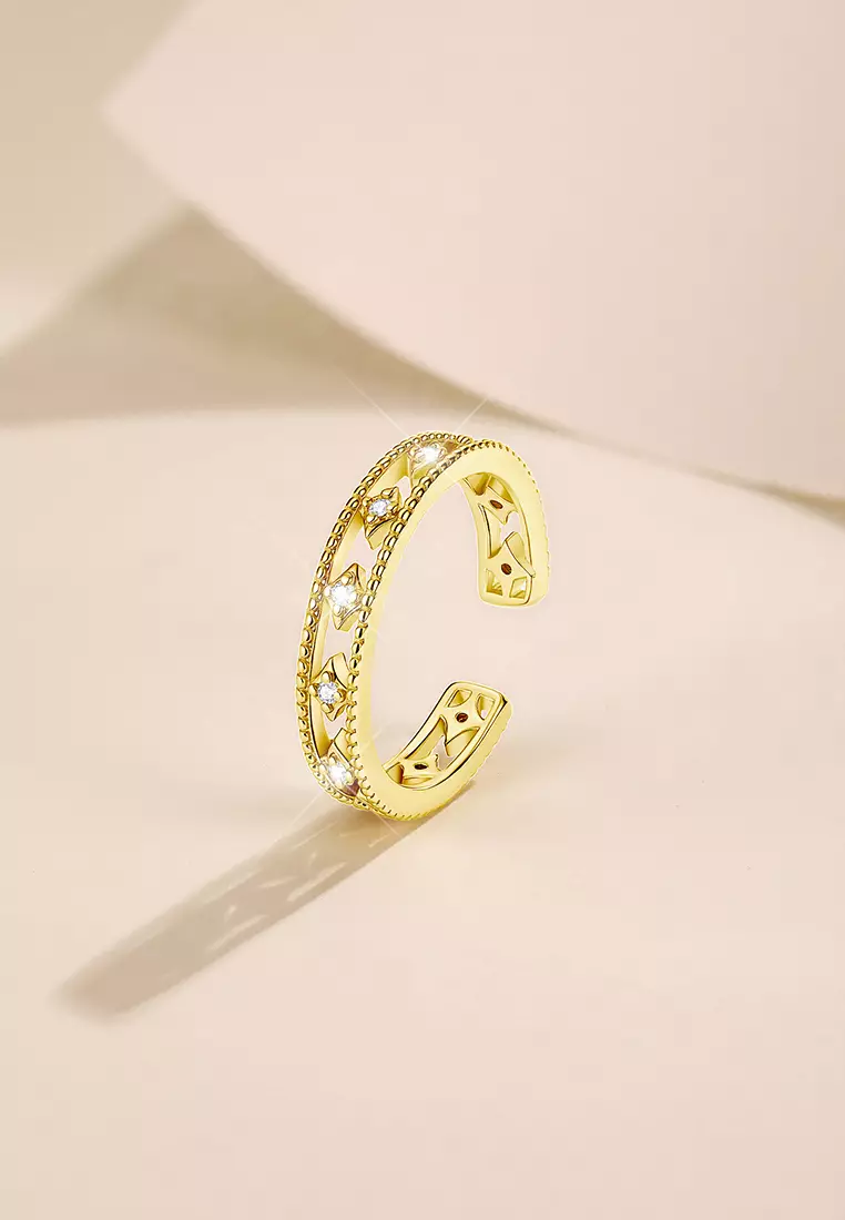Cincin Wanita Titanium Korea Style Hollow Design Free Size Anti Luntur Perhiasan Cewek