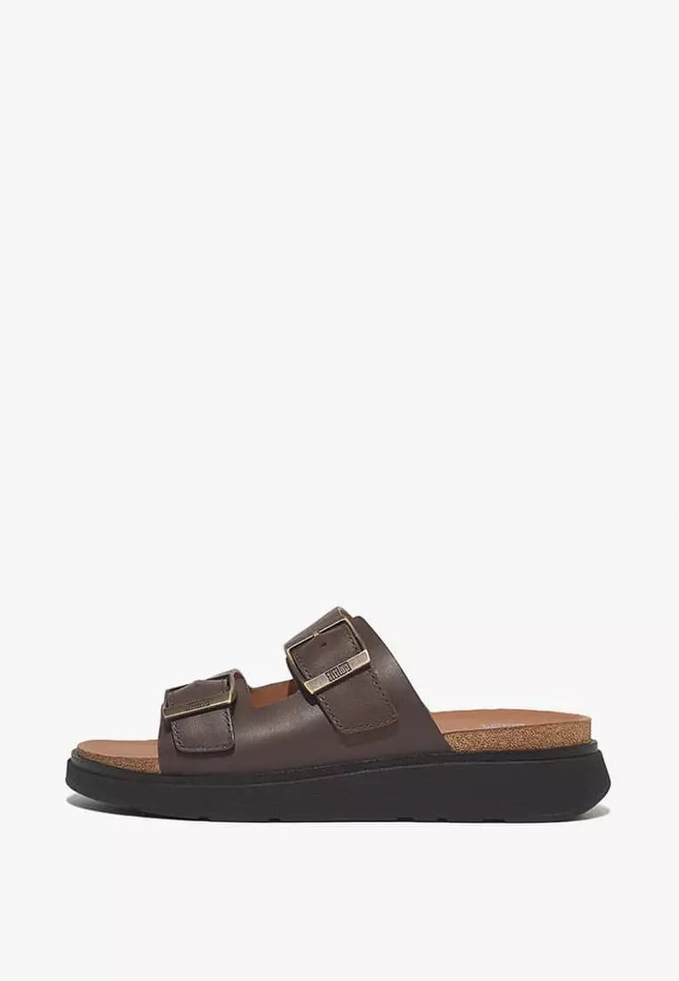 Discount on Fitflop  shoes - SKU: Fitflop Gen-Ff Men's Buckle Two-Bar Leather Slides - Chocolate Brown