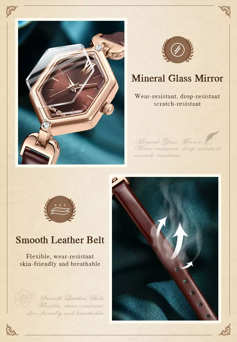 Jam Tangan Wanita Original Anti Air Tali Kulit Square Dial Gaya Korean Jam Tangan Cewek brown