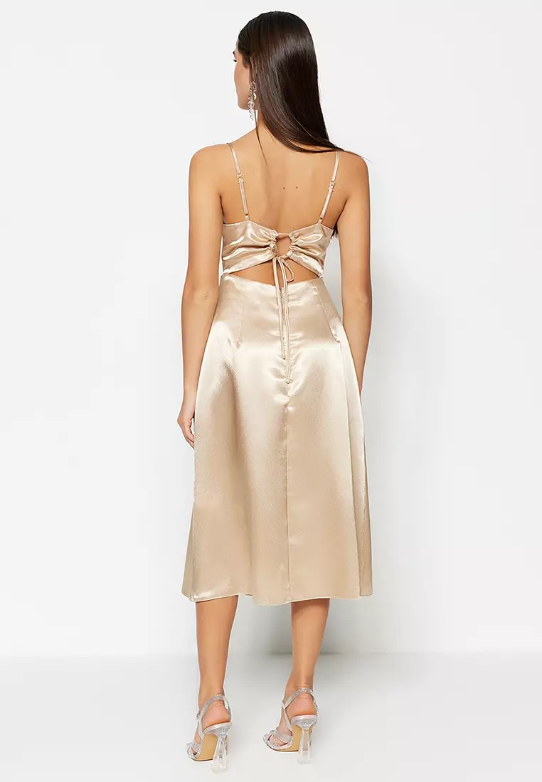 Strappy satin midi outlet dress