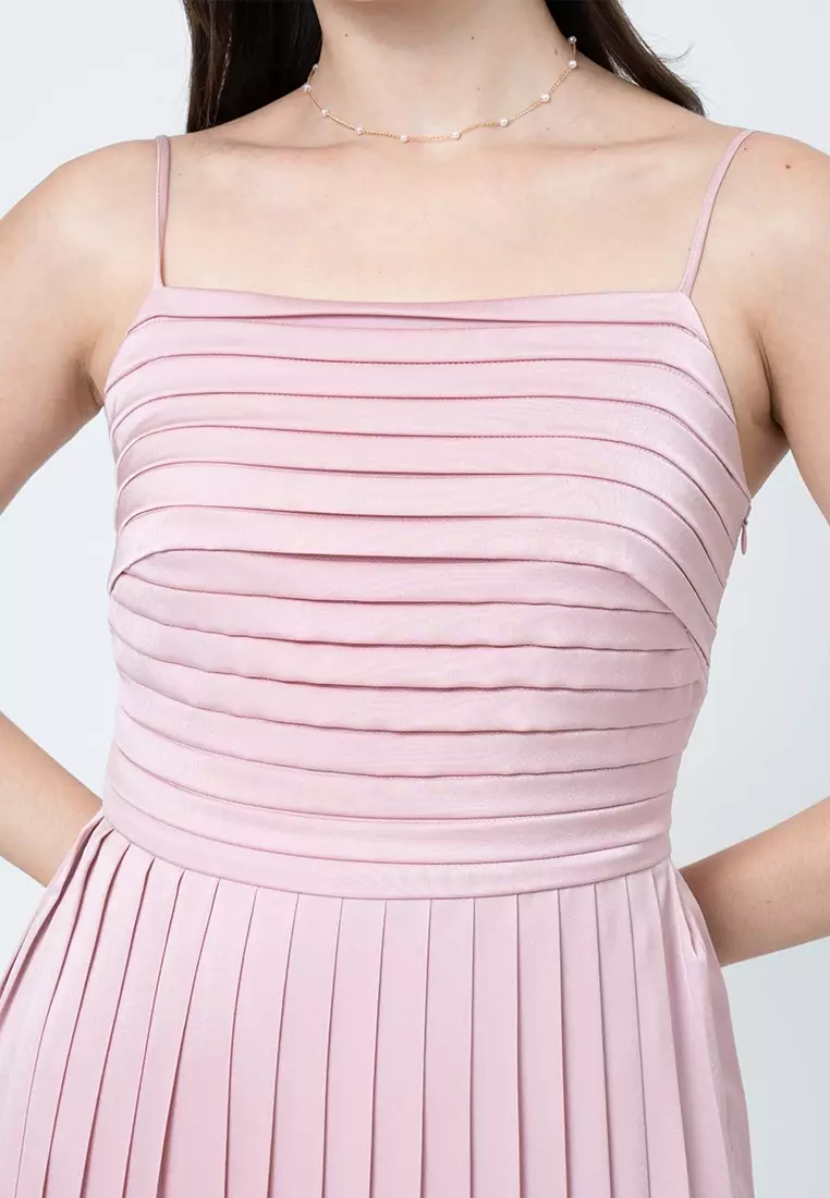 Tania Sleeveless Satin Pleated Dress