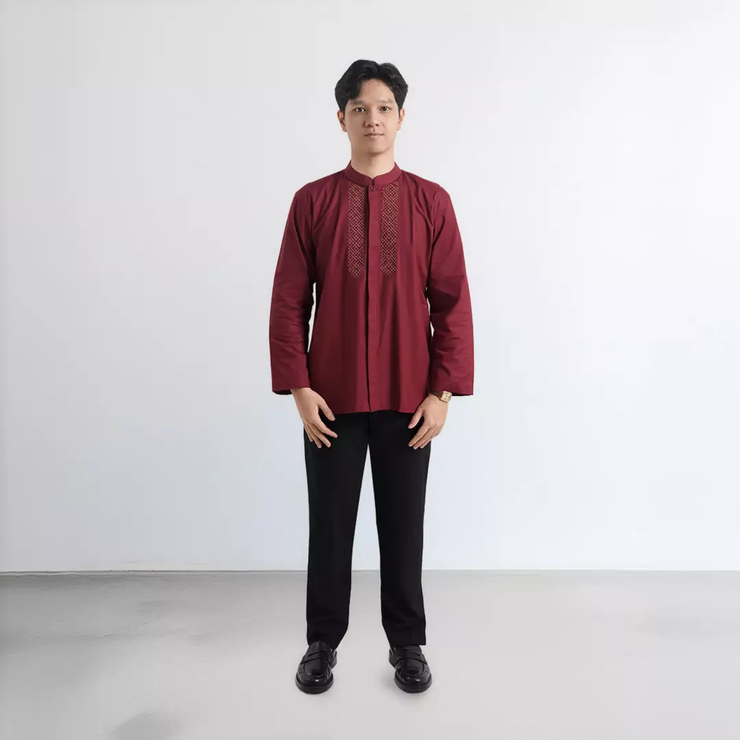 Platini Kemeja Koko Pria Lengan Panjang Katun Maroon 061025
