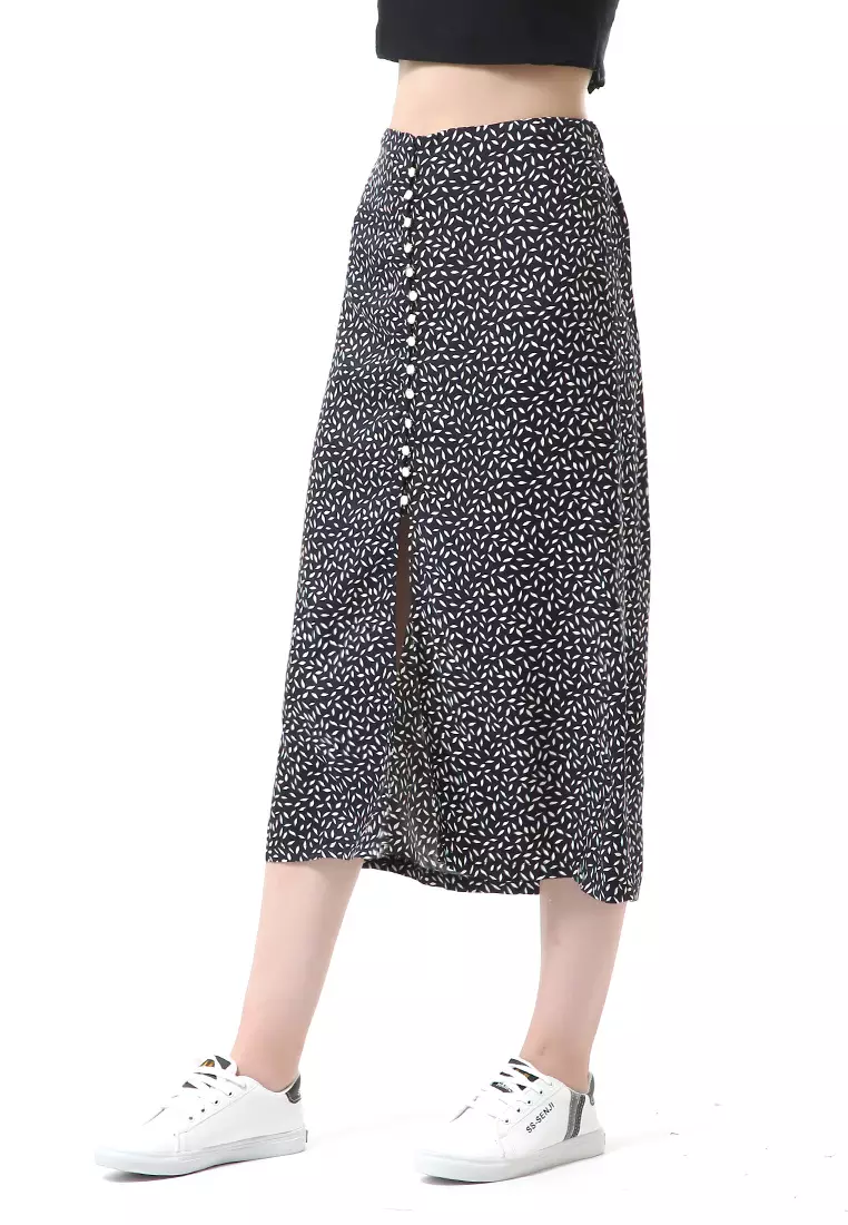 Trisha Bawahan Wanita Rok Kancing Panjang Buttons Midi Skirt Material Rayon ORIGINAL - Black