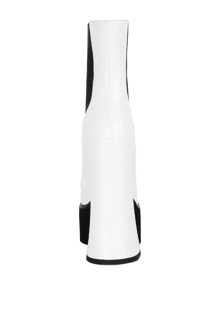 White High Platform Block Heel Lace Up Biker Boots