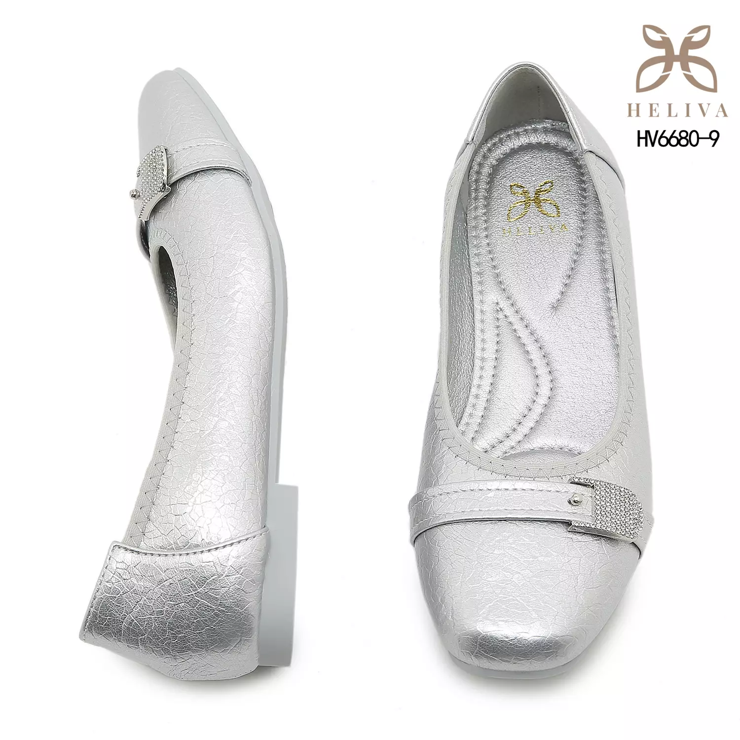 Heliva Alora Crackled Flat Shoes with Crystal Buckle Detail HV6680-9