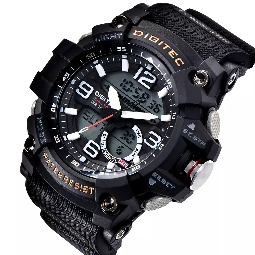 DIGITEC Jam Tangan Pria Digital-Analog DA-2102T with Digital Features BKGO-4W Black Gold