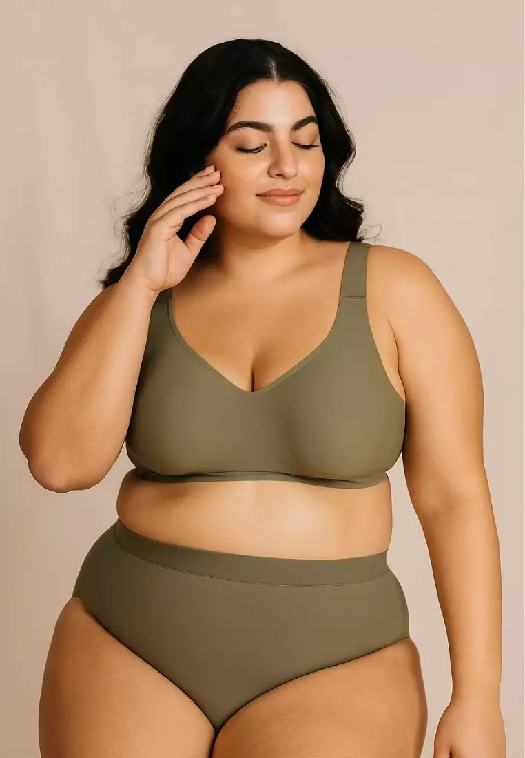 3 Pack Premium Melinda Seamless Wireless Padded Support Bra in Grey, Brown and Green