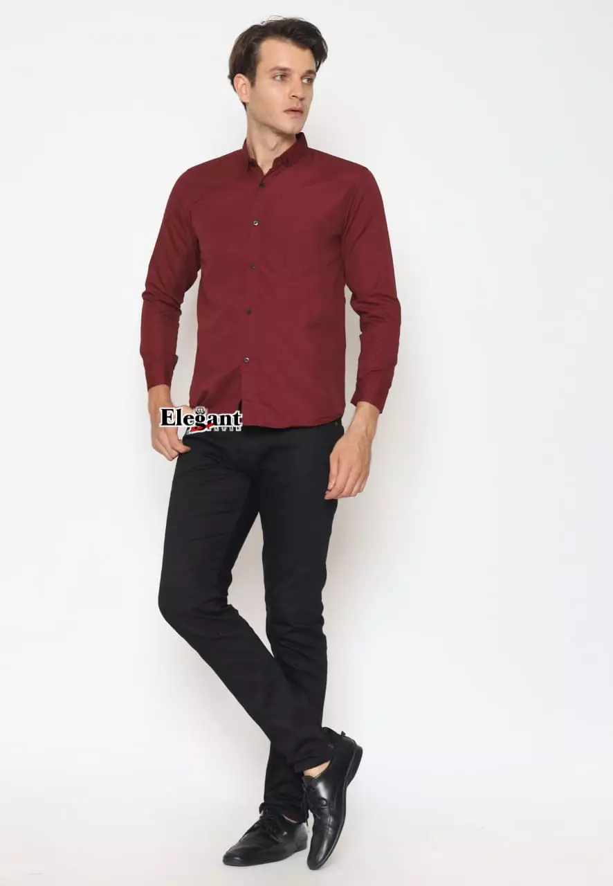 Kemeja Polos Maron Premium Slimfit Elegant