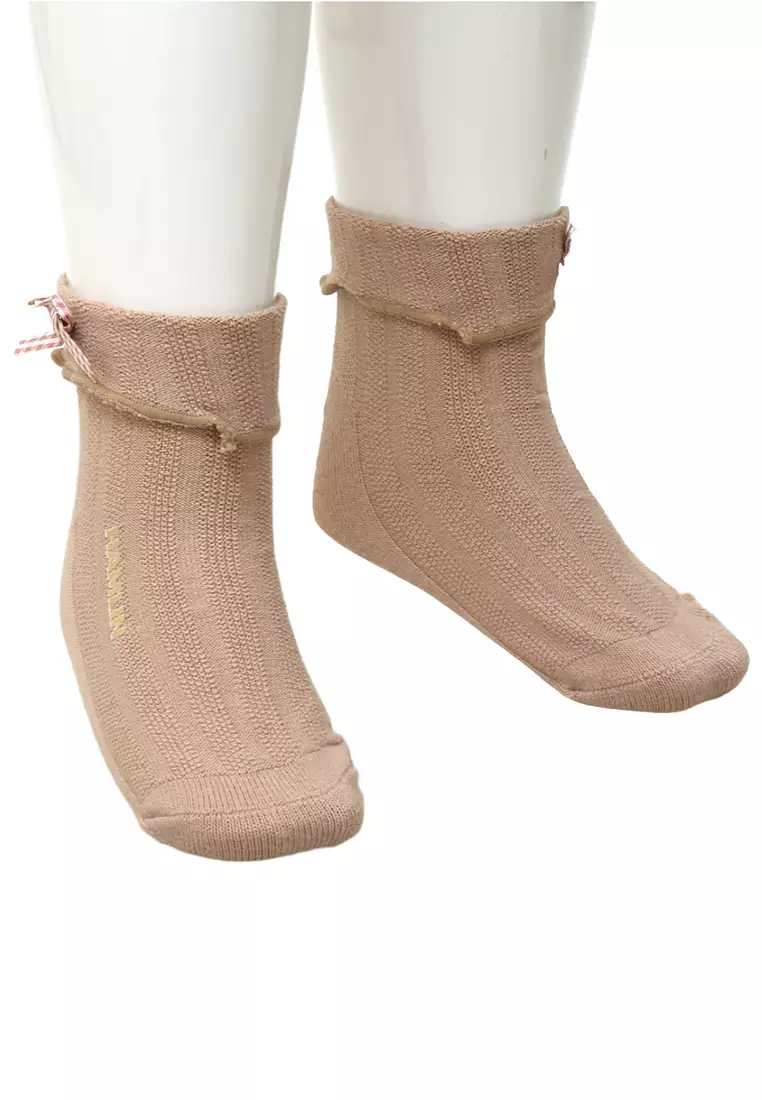 Candie Kaos Kaki Pendek Anak Perempuan Desain Plaid Pita Kids Socks Material Cotton ORIGINAL - Brown
