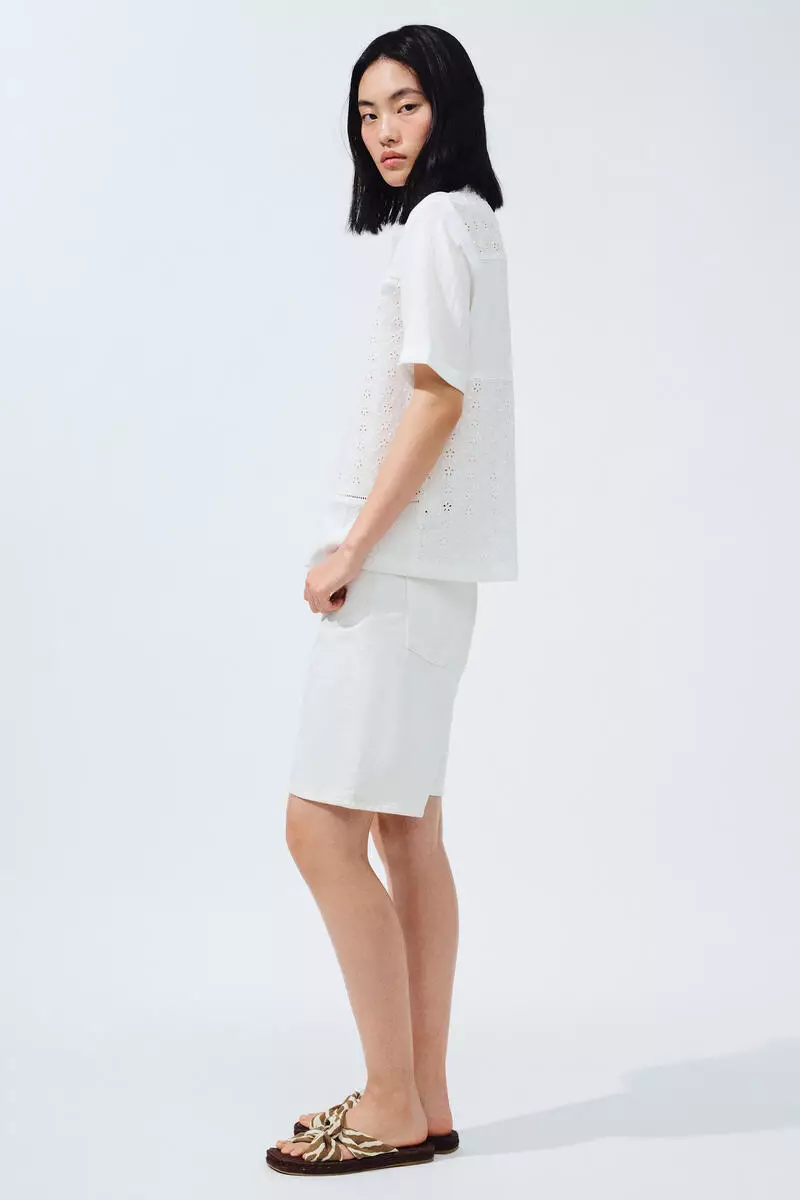 Short-sleeved broderie anglaise shirt
