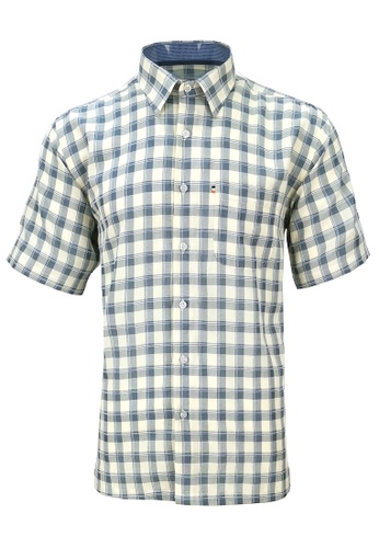 Pacolino yellow and blue Pacolino - (Regular) Checkered Formal Casual Short Sleeve Men Shirt - 11621-C0032-A 47F43AA17588EFGS_1