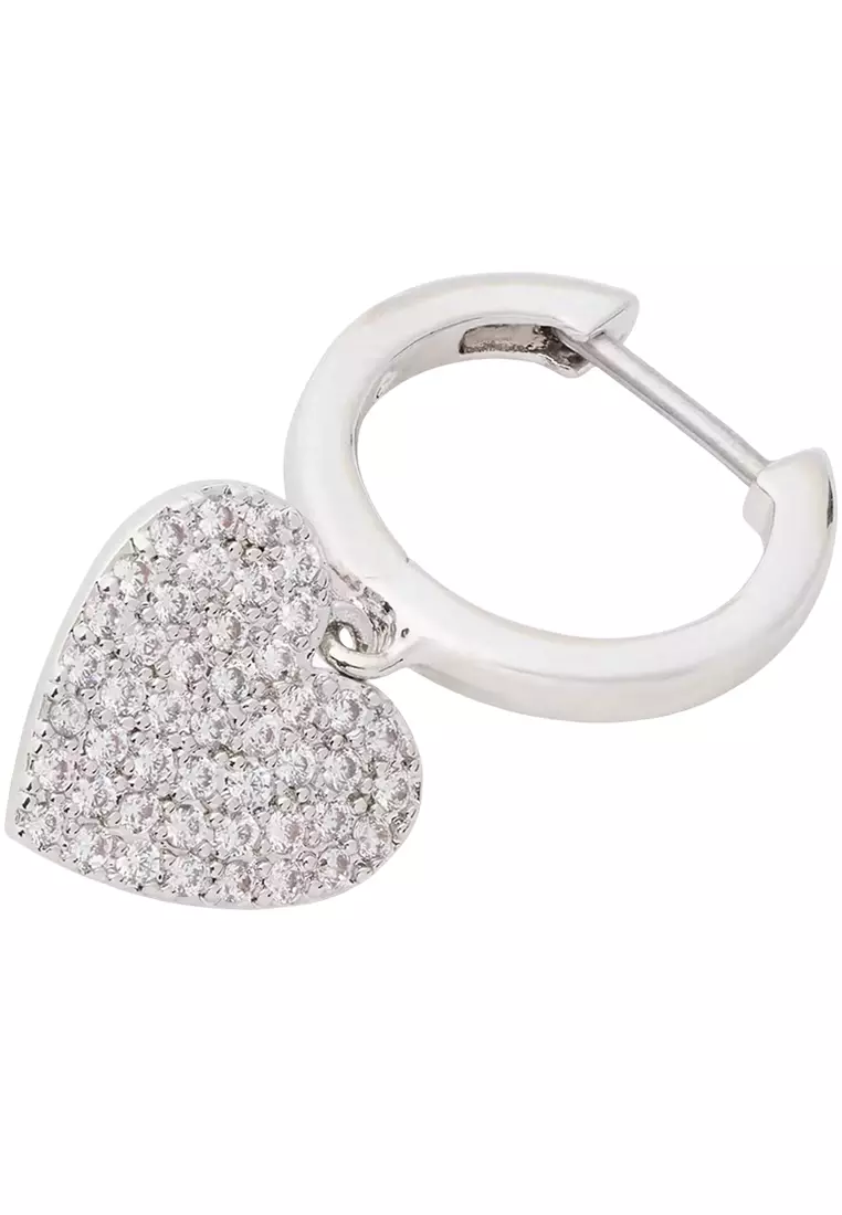 Yours Truly Pave Heart Drop Earrings - Silver o0r00153