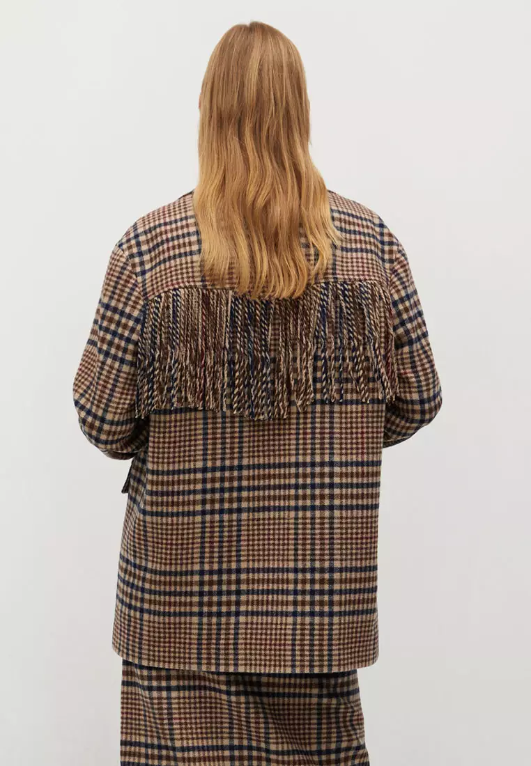 Checked Print Fringed Blazer