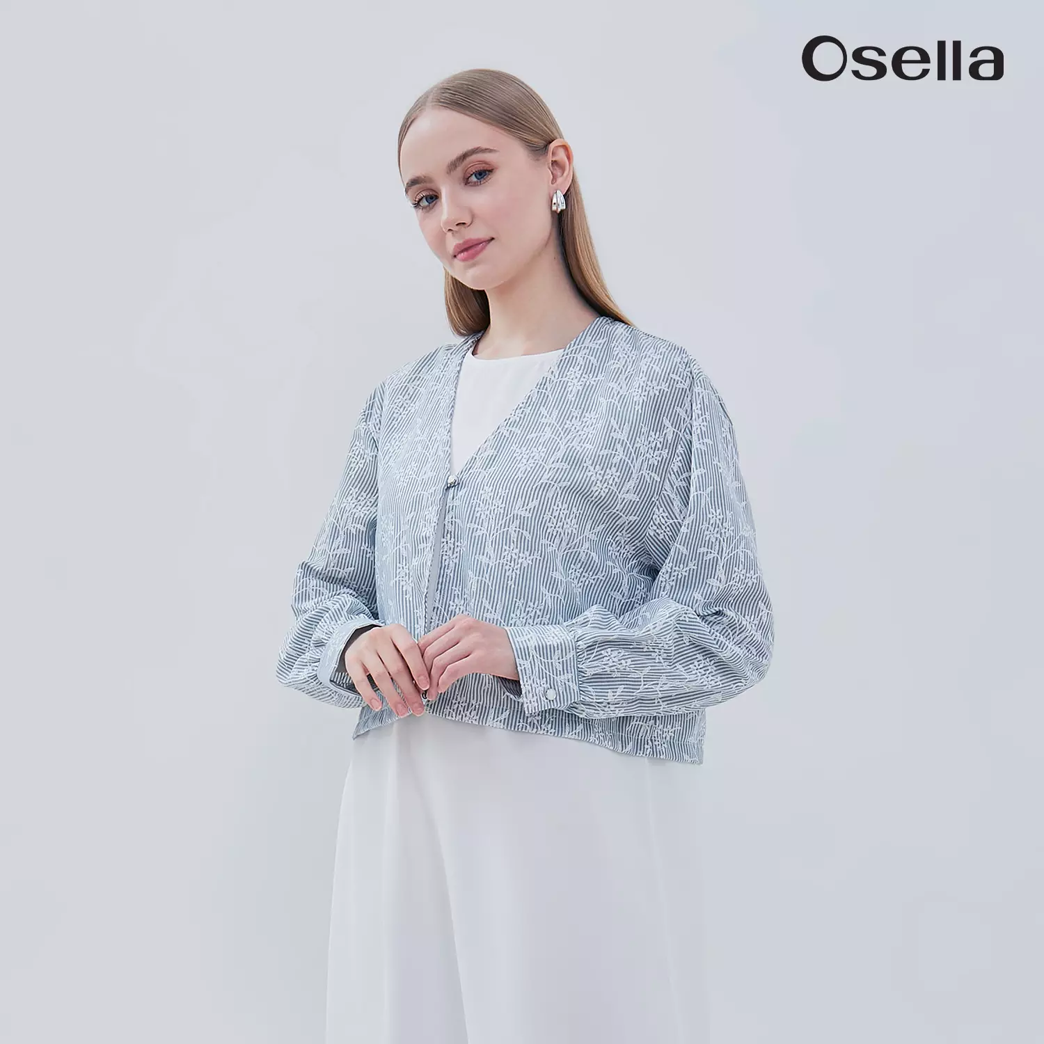 Osella Aleena Long Dress With Striped Outer Set 1157660535 | Set Gaun Raya Vest Wanita