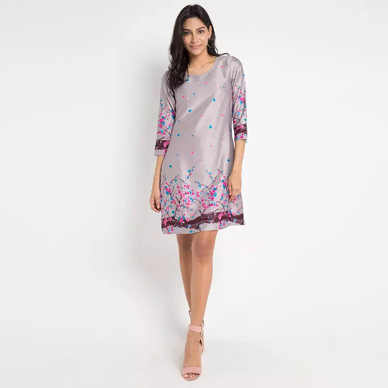 Anne Dress In Grey Floral Print