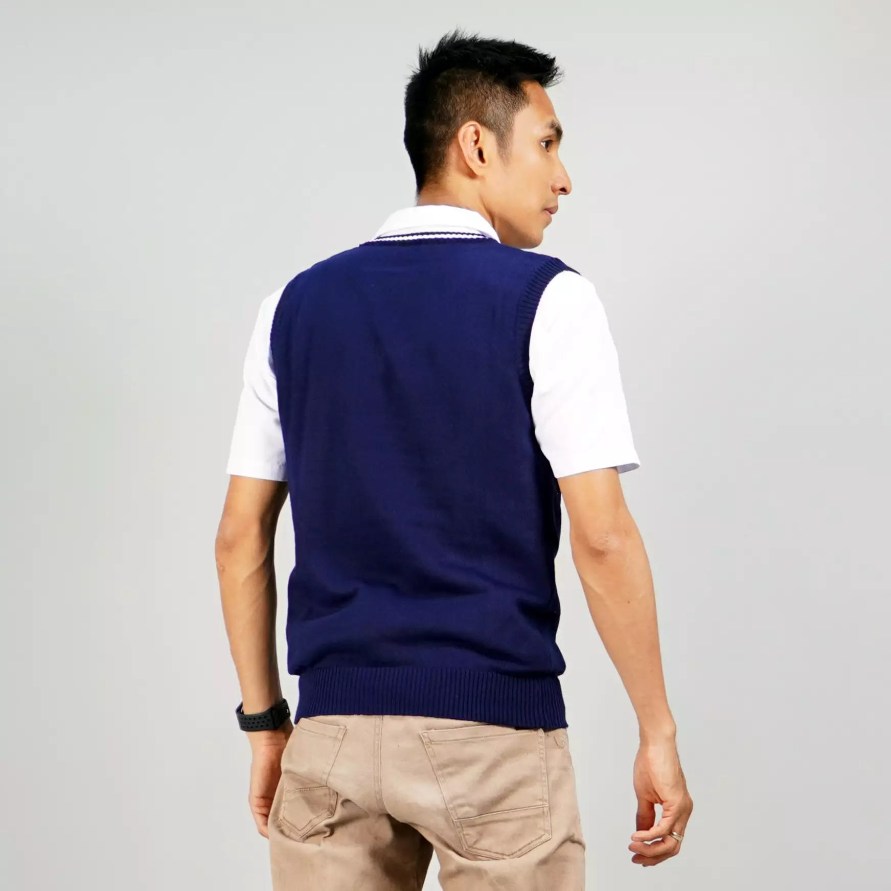 VIJAY Knit Vest Rompi Rajut Rompi Pria Navy Rompi List Leher Rompi Seragam - NAVY