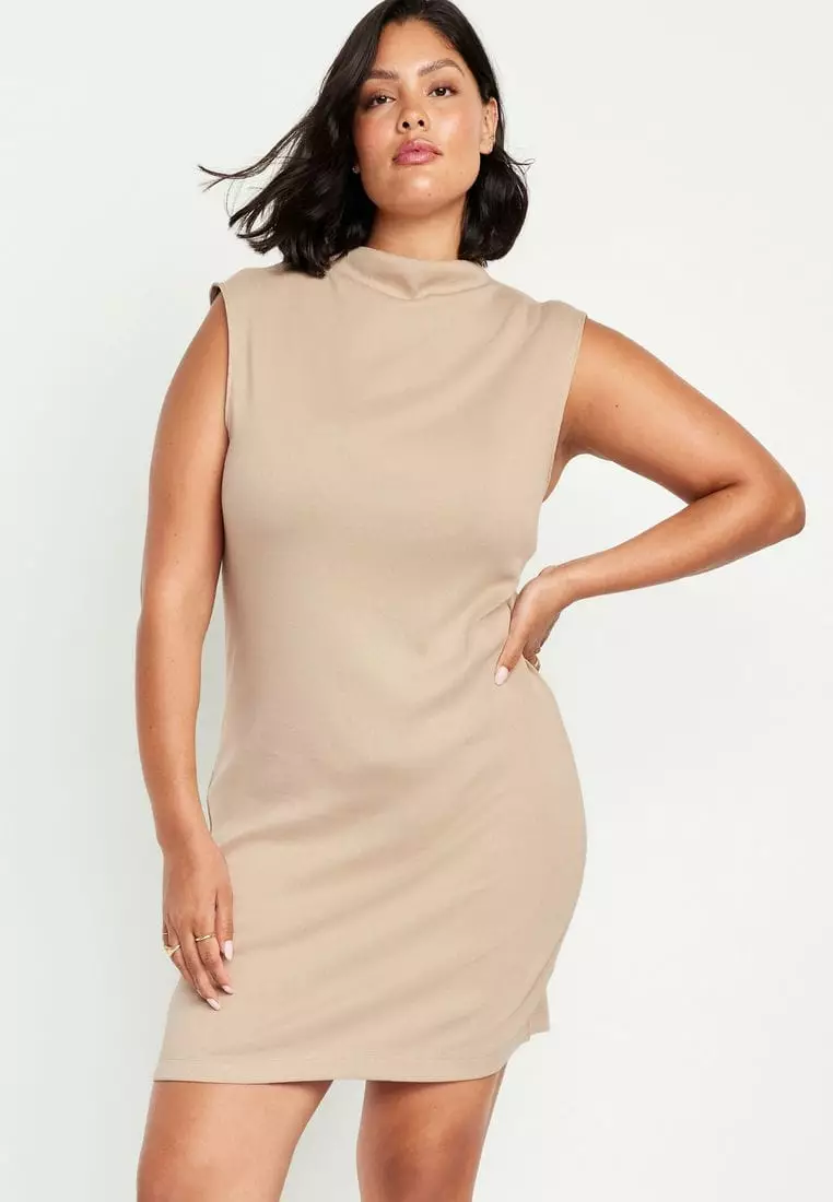 old navy beige dress Old Navy Women's Beige Ribbed Knit Scoop Neck Long Sleeve Dress XXL