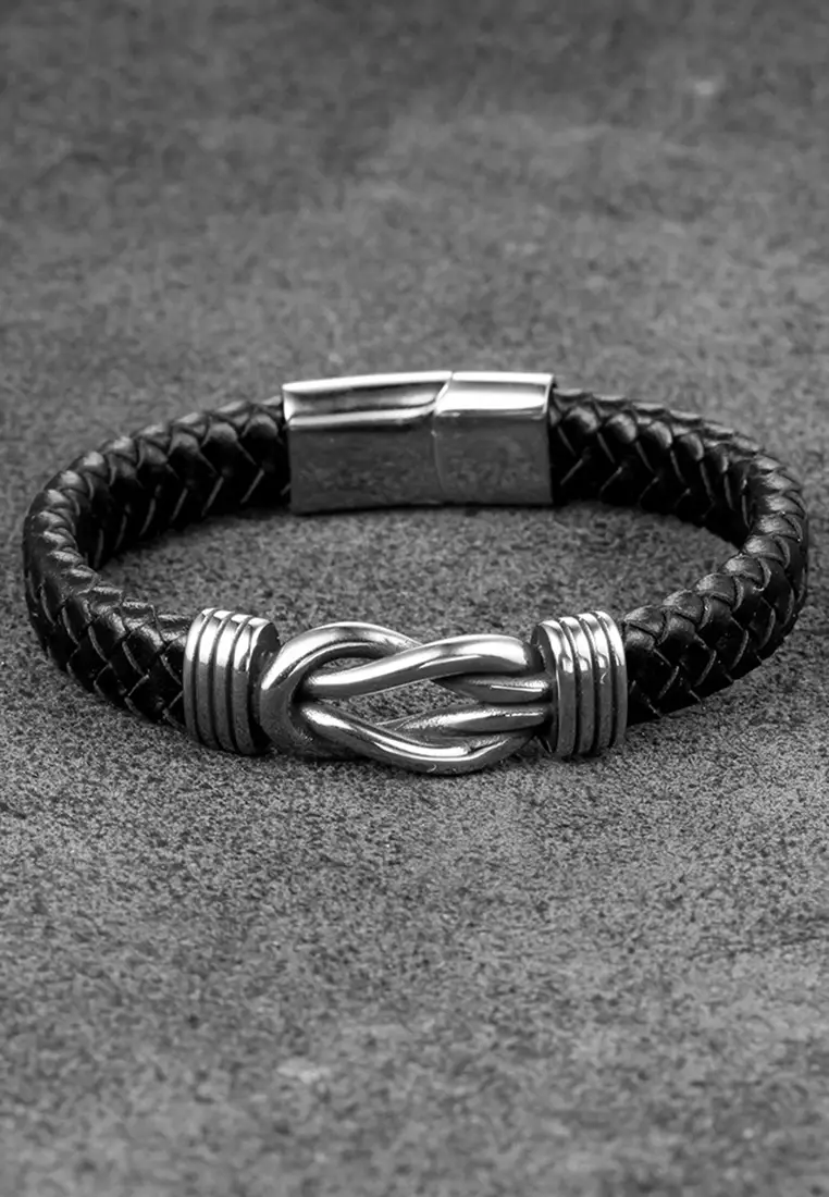 Stainless steel braided sale leather bracelet