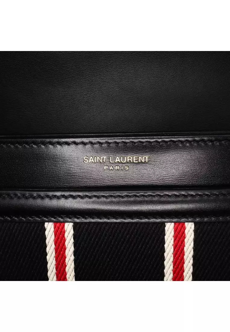 Pre-Loved Saint Laurent Small Canvas Striped Solferino Satchel In Box