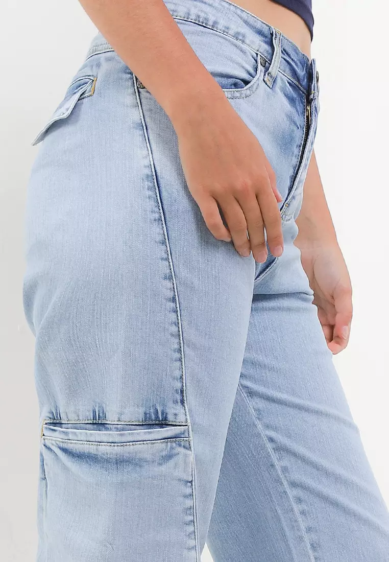 High Waist Wide Leg Denim Cargo Pant FWL371