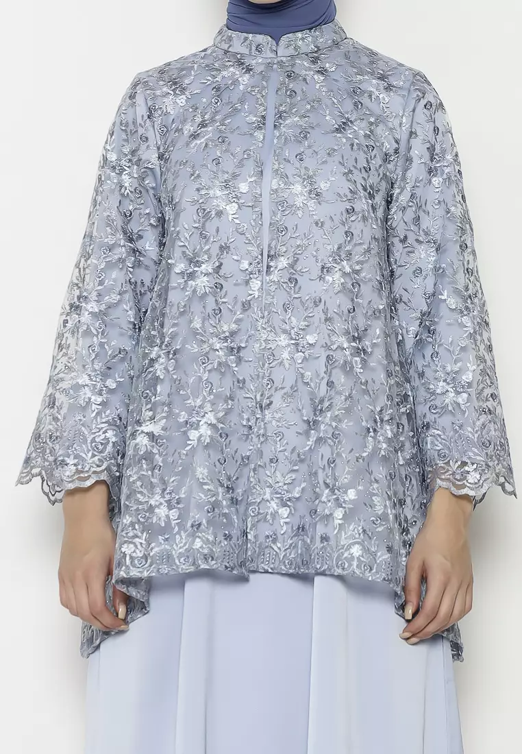 Urban Exchange Catya Gamis Blue - Gamis Brokat Premium Warna Blue