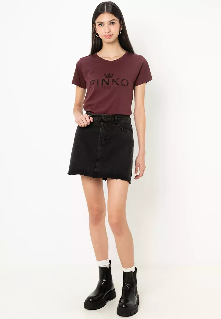Buy Pinko Cotton jersey T-shirt with rock'n'roll print 2025