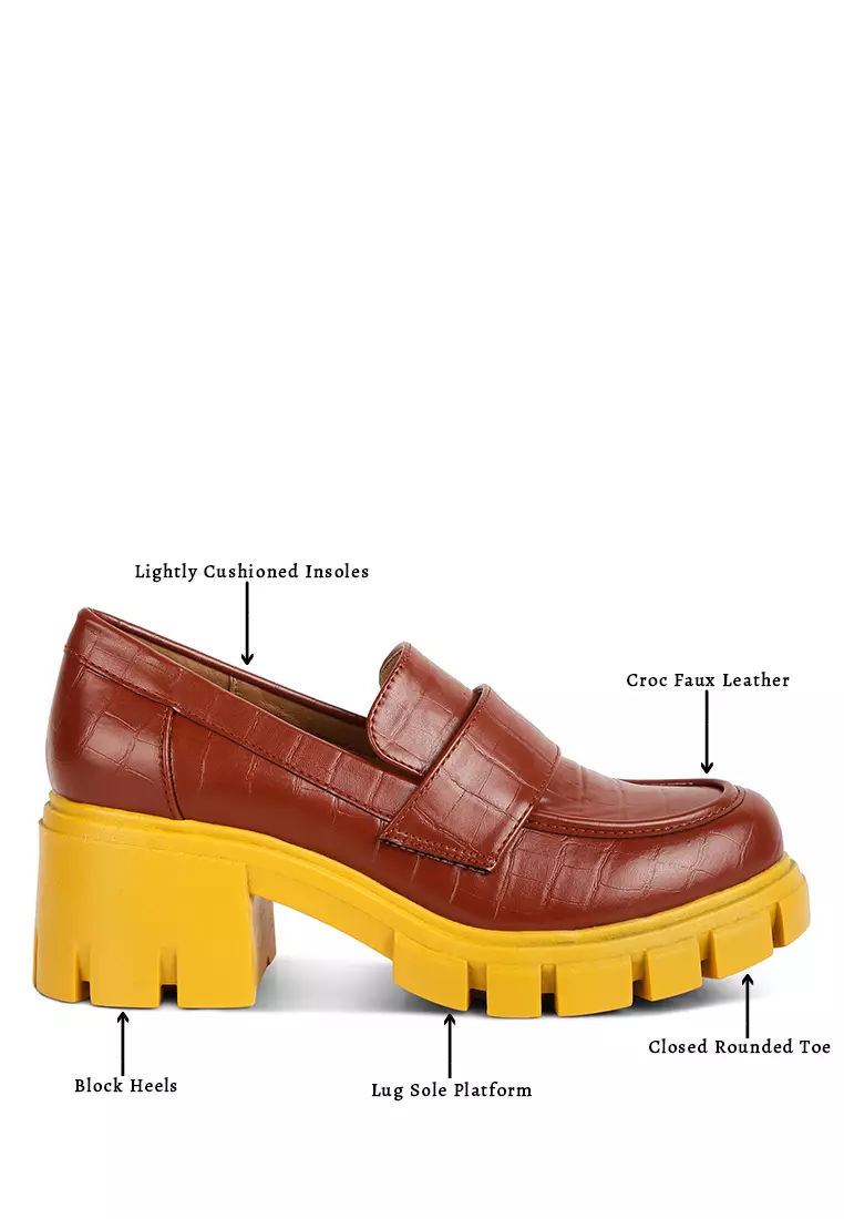 Sepatu Loafers Tan Chunky Block Heel