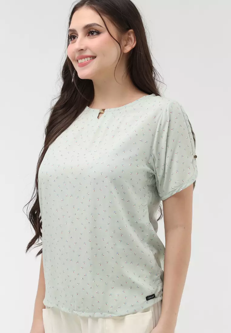 Woven Printed Rayon Short Sleeves Blouse