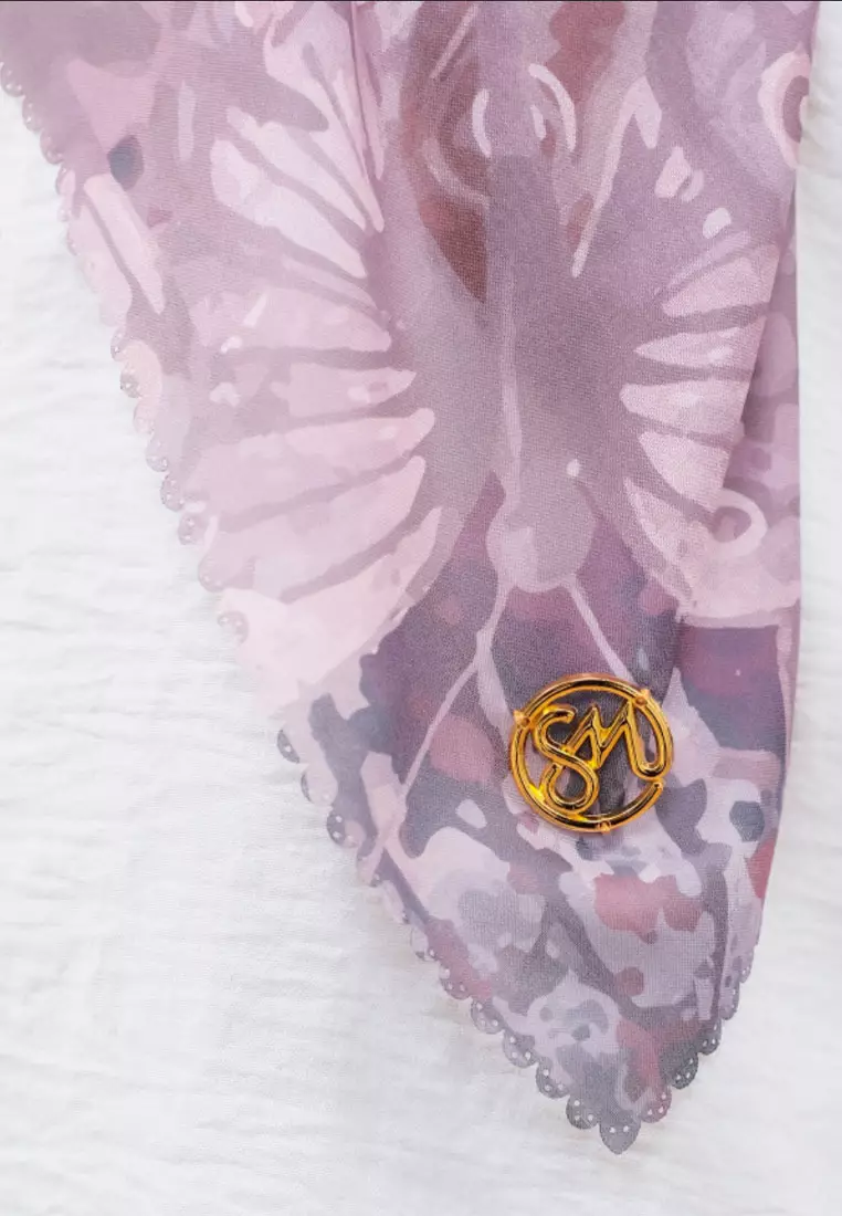 Hijab Segi Empat Wanita Premium Kupu-kupu Series Signature Square Voile Scarf Cream Tan