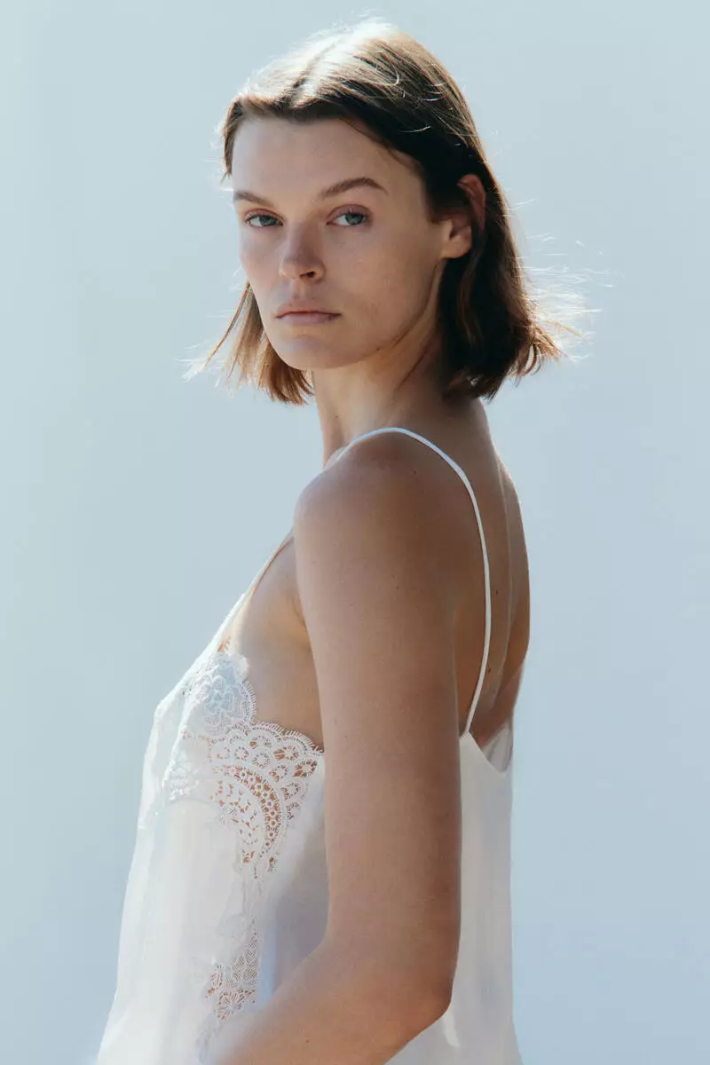 Lace-trimmed viscose top