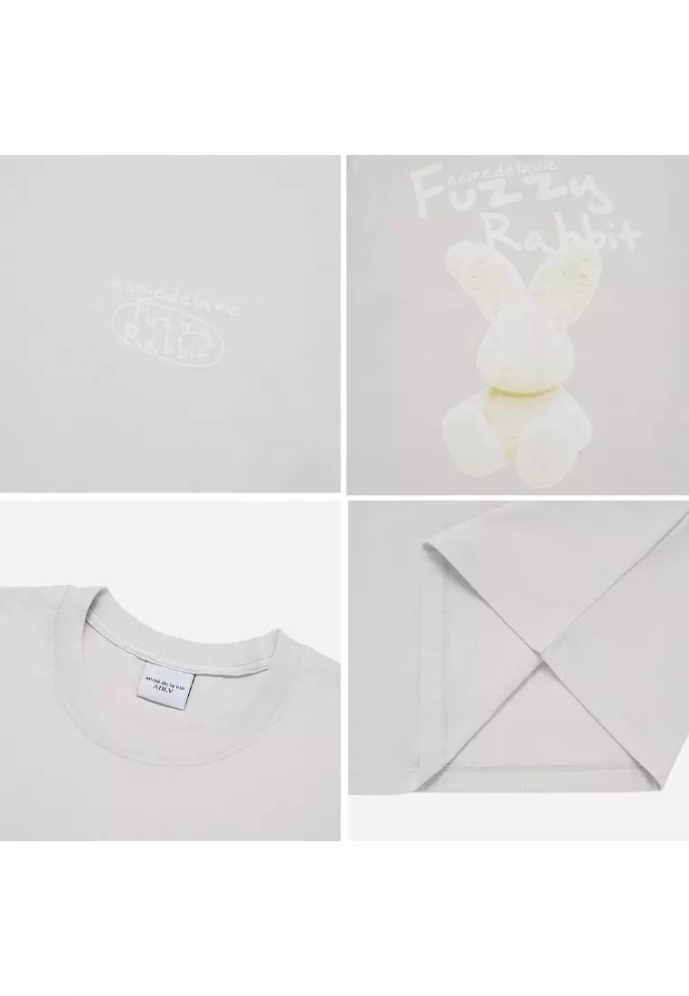 Doodle Fuzzy Rabbit Short Sleeve T-Shirt Grey