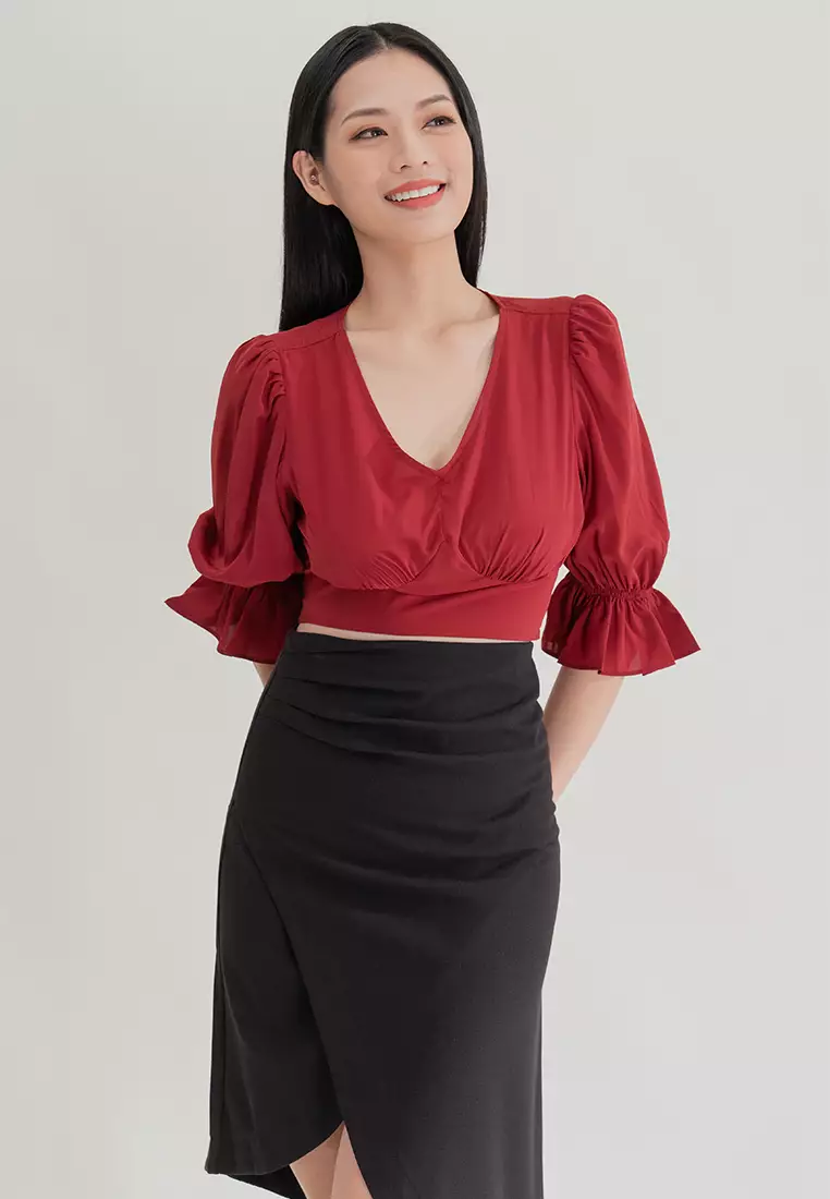 Long sleeve ribbon crop top store