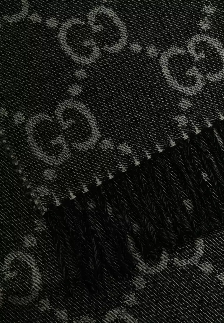 Gg Jacquard Pattern Knit With Tassels Scarf