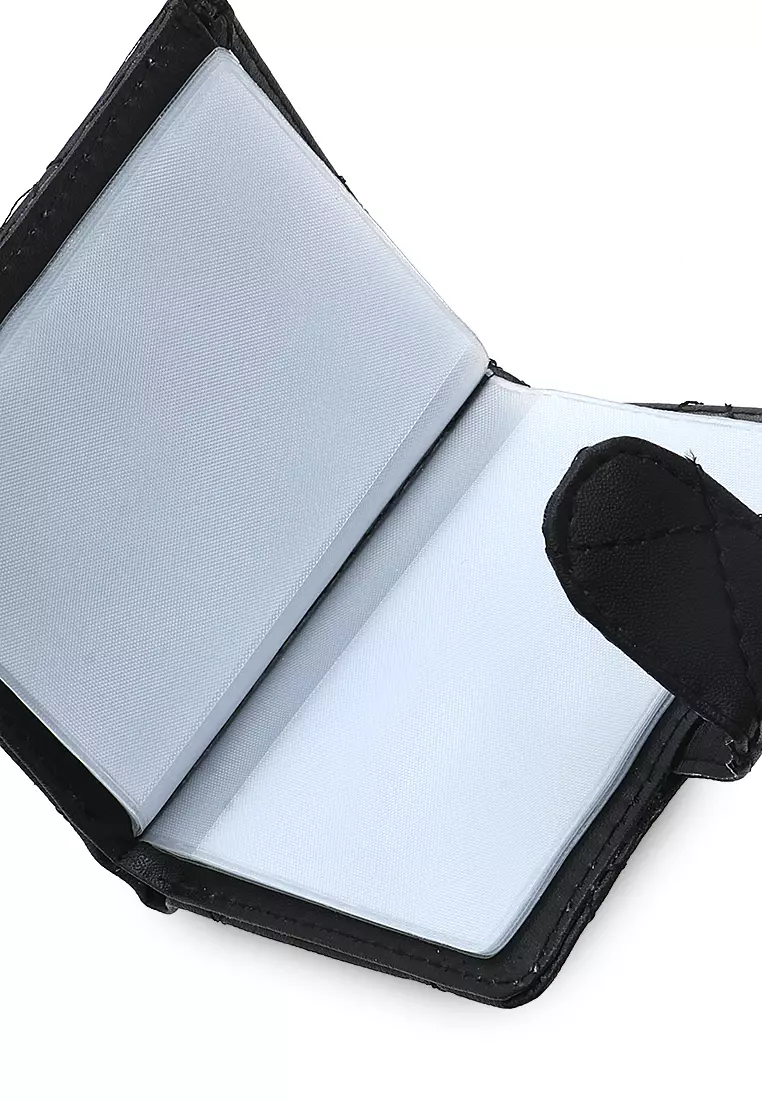 Dompet Wanita Bordir Detail Kancing Snap Card Holder 14 Slot Design Casual - Hitam