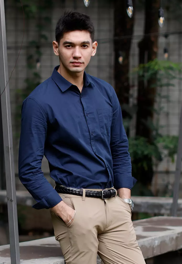 Oxcon Long Sleeve Business Shirt soft cotton Navy