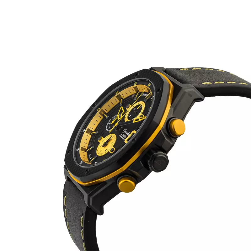 Jam Tangan Pria Alexandre Christie Panther X Series AC 6600 MC LIPBAYL Chronograph Black Dial Black Leather Strap