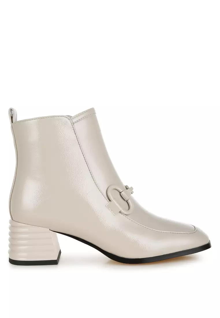 Discount on London Rag  shoes - SKU: Beige Textured Block Heel Ankle Boots