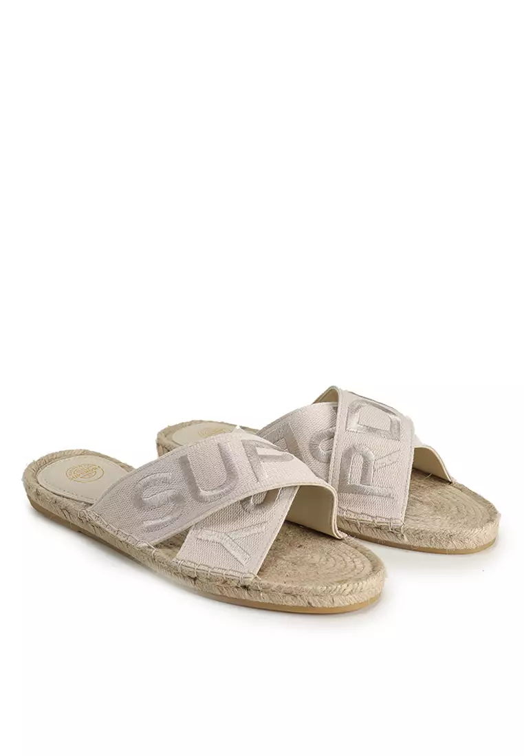 Linen Cross Strap Slides