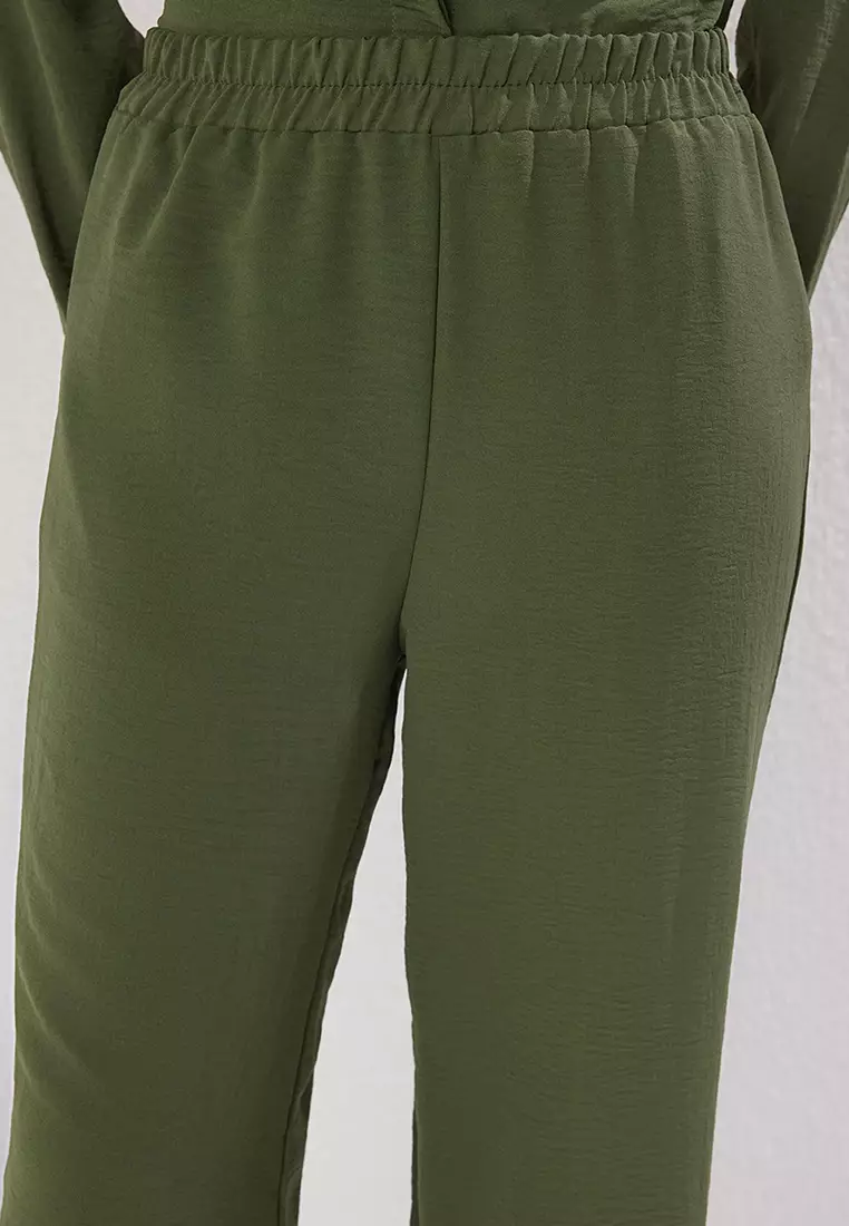 Khaki Waist Tie Detailed Aerobin Shirt-Pants Woven Bottom-Top Set TCTSS25US00034