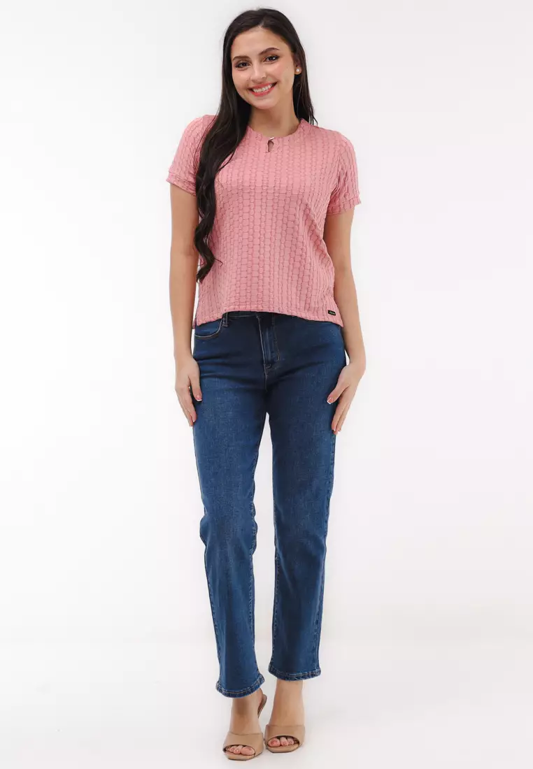 Honey Comb Knits Short Sleeves Blouse