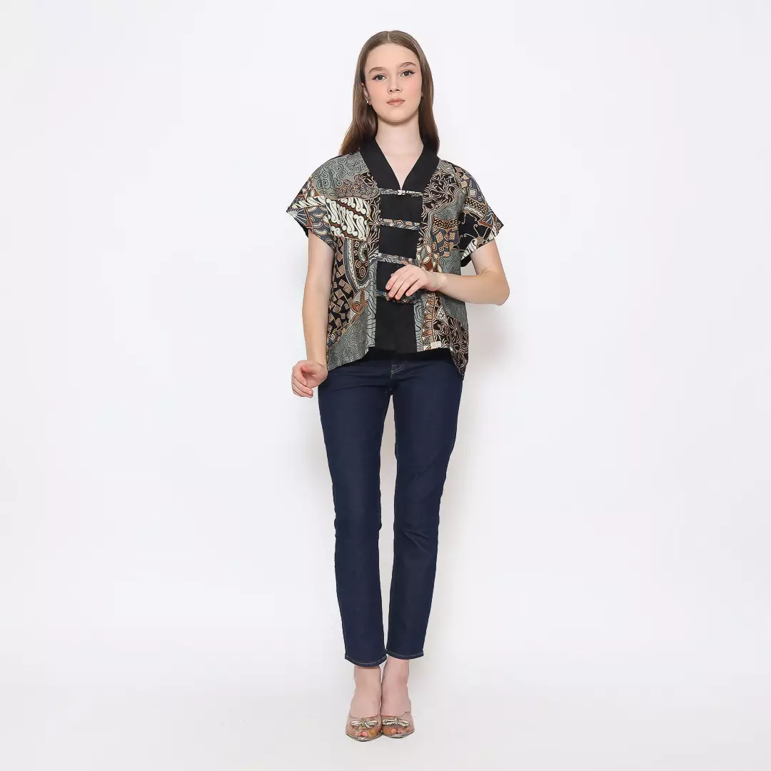 Blouse Batik Wanita - Bhatara Batik Olivia - Atasan Batik Modern Lengan Pendek
