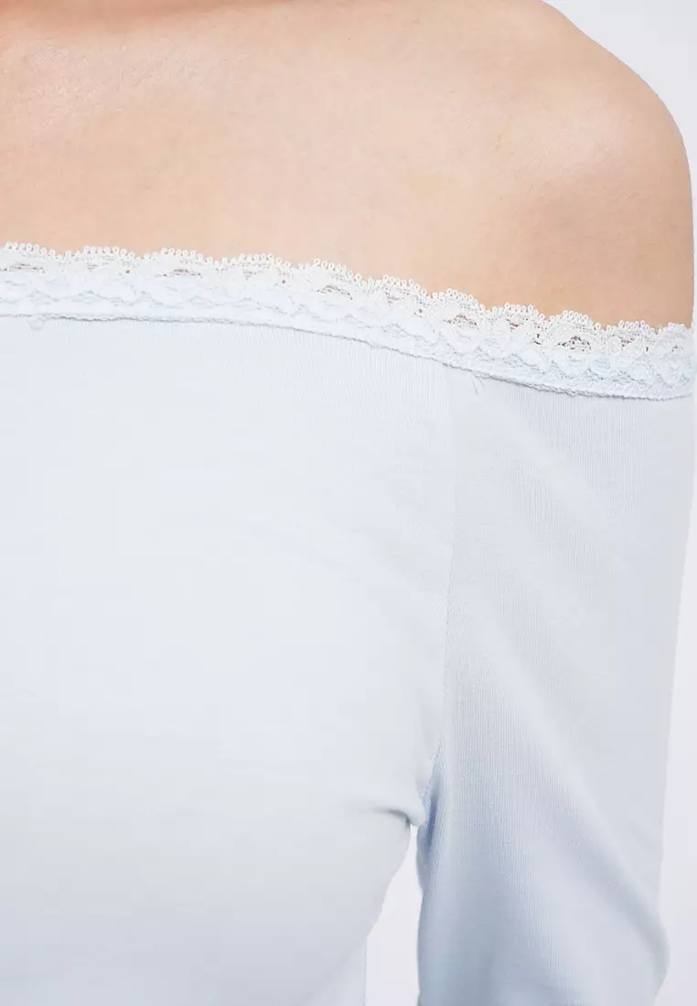 Off Shoulder Long Sleeve Lace Top