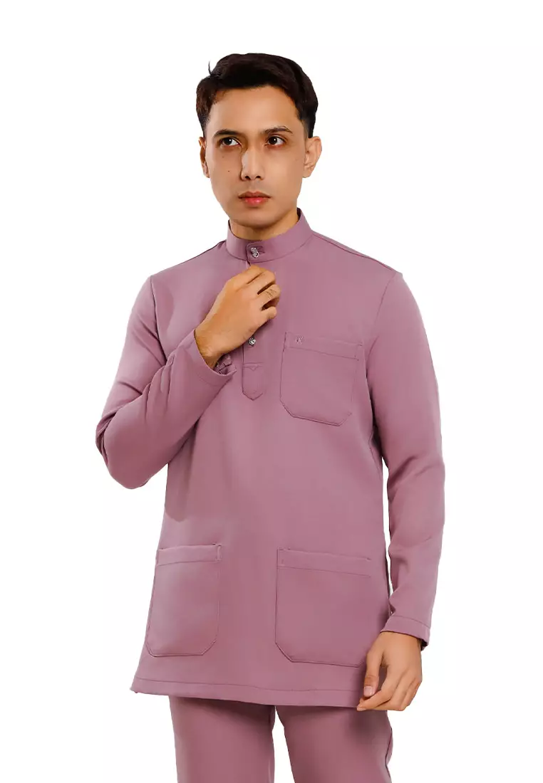 Forest x Hatta Dolmat Baju Melayu Cekak Musang Regular Fit - BM23766-76SmokePurple