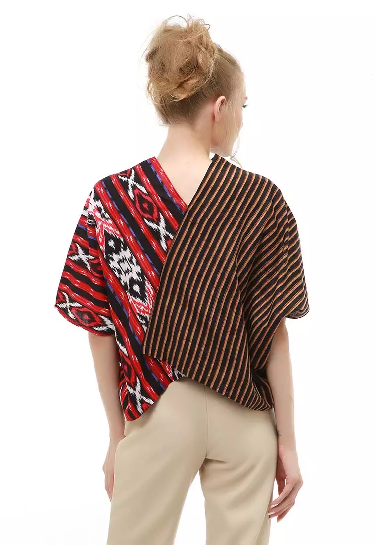 Lynelle Atasan Formal Wanita Blouse Crop Top Batik Songket Material Cotton ORIGINAL - Red