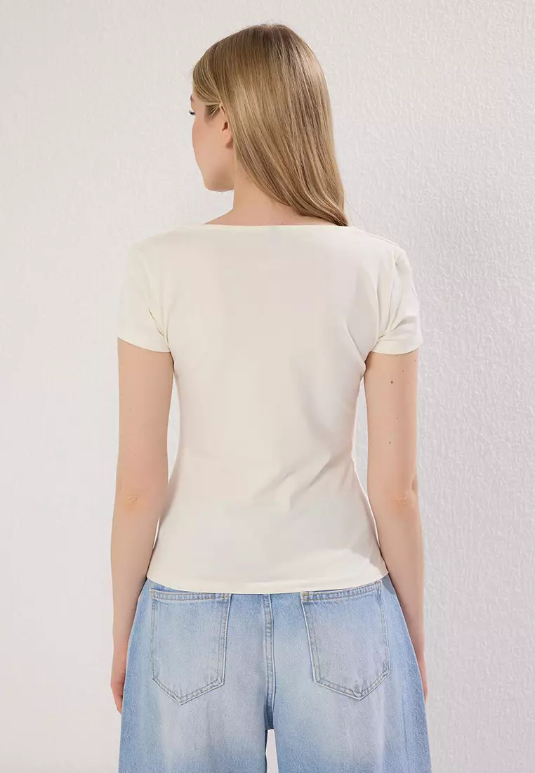 Stone Square Collar Fitted/Body-Smoothing Knitted Blouse Twoss25Bz00378 Knitted Blouse Twoss25Bz00378