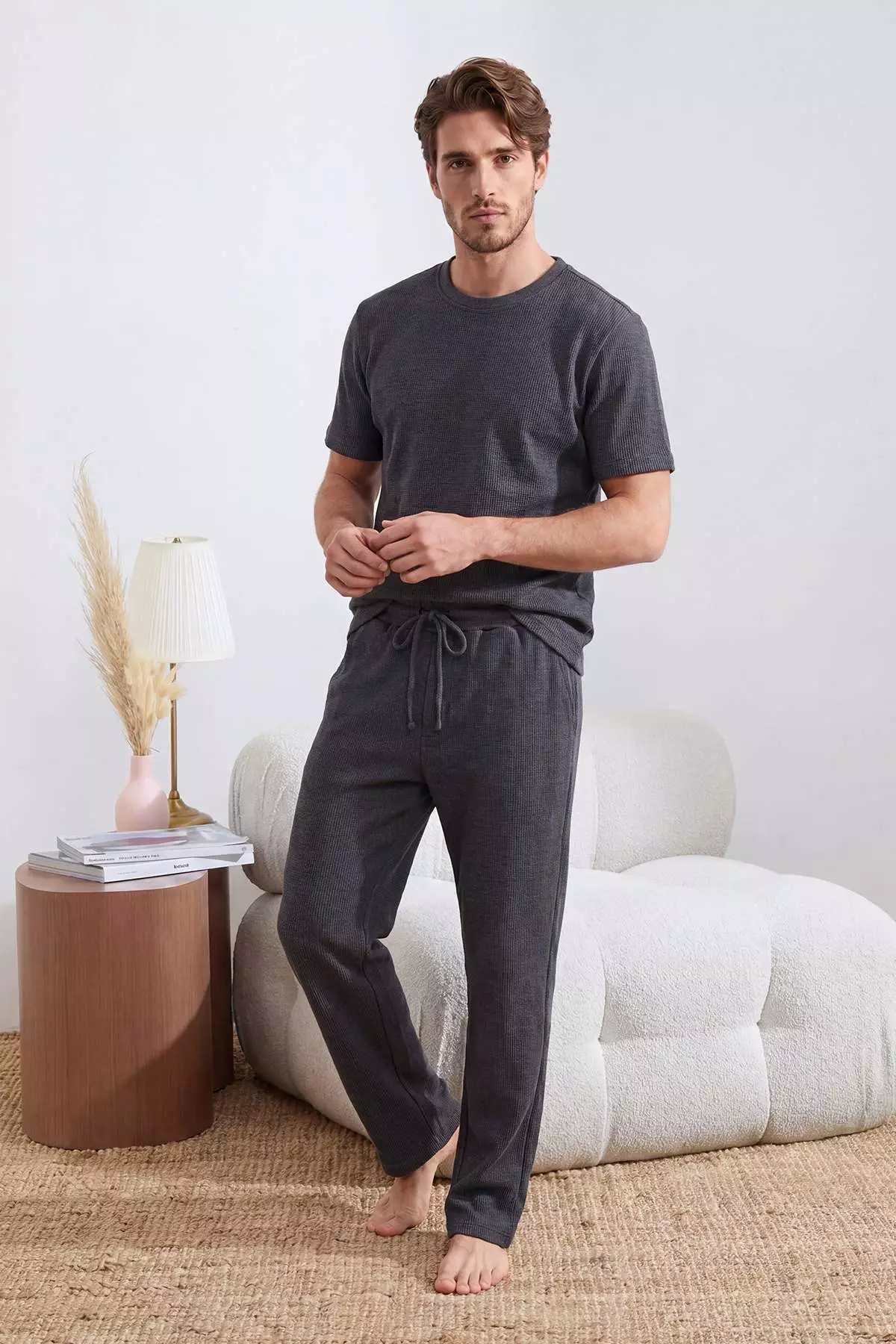 Anthracite Oversized /Wide Cut Textured Tracksuit Set Tmnss25Em00010