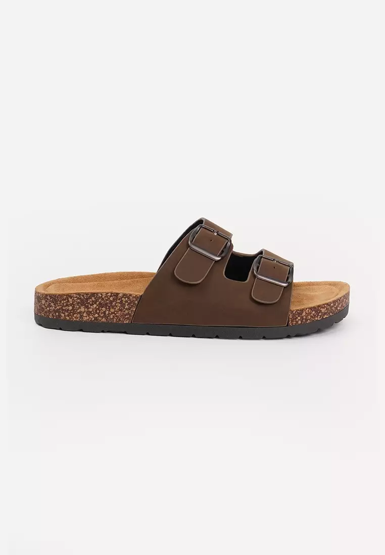 Men's Double Band Cork Sole Slides