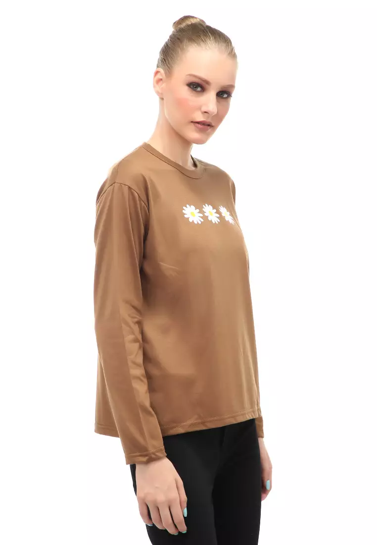 Dreama Kaos Oversized Long Sleeves Atasan Wanita Relaxed Fit - Mopan Triple Daisy