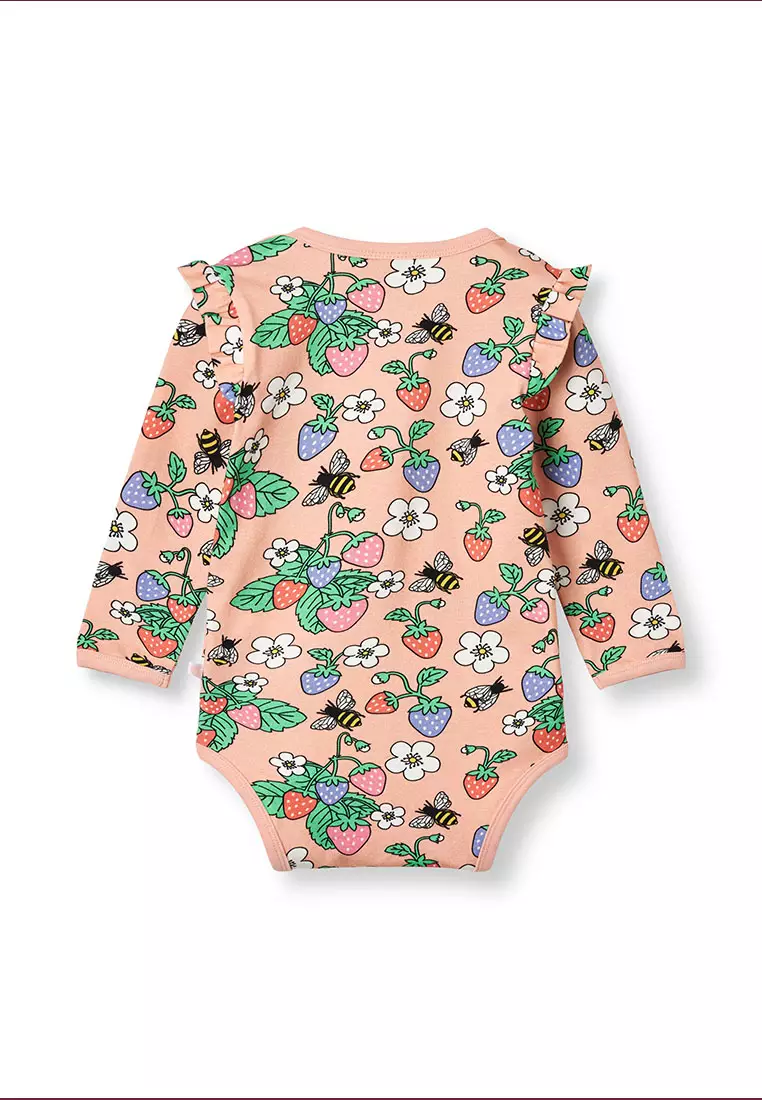 Long-sleeved baby body with strawberries